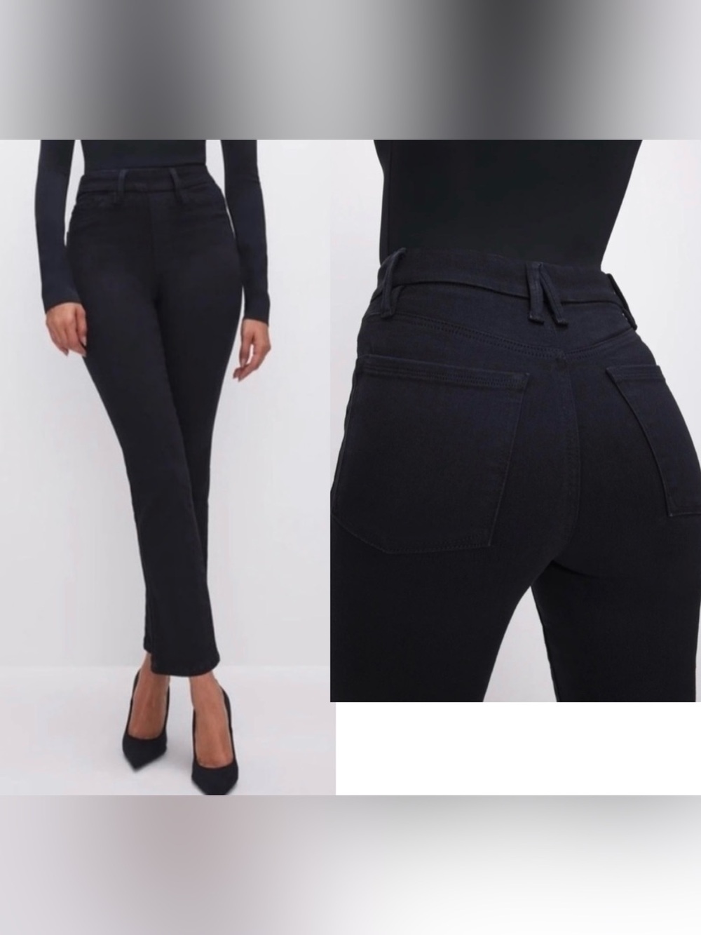 Good American Power Stretch Pull-On Straight Jeans Black Good Legs Straight XS